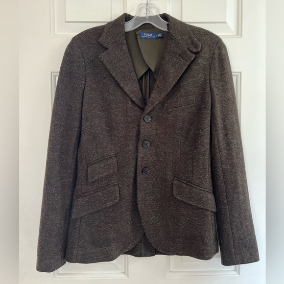 SOLD Polo Ralph Lauren Herringbone Tweed Double Knit Wool Blazer Jacket 4 Green - Picture 3 of 16